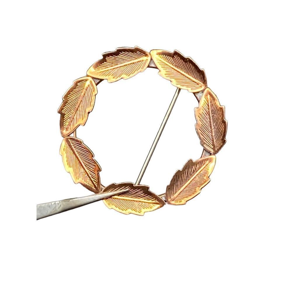 Vintage Bell Copper Solid Copper Leaf Wreath Lape… - image 5
